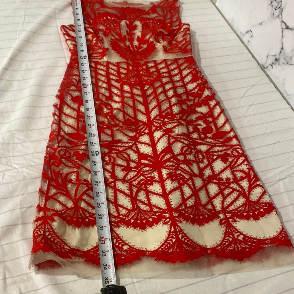 Anthropologie Bold Red Embroidered Dress Mesh Illusion Sleeveless Elegant Summer - Picture 11 of 11